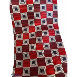UMO LORENZO‎ MENS TIE Red Black Maroon  WITH GRAY SQUARES Wide